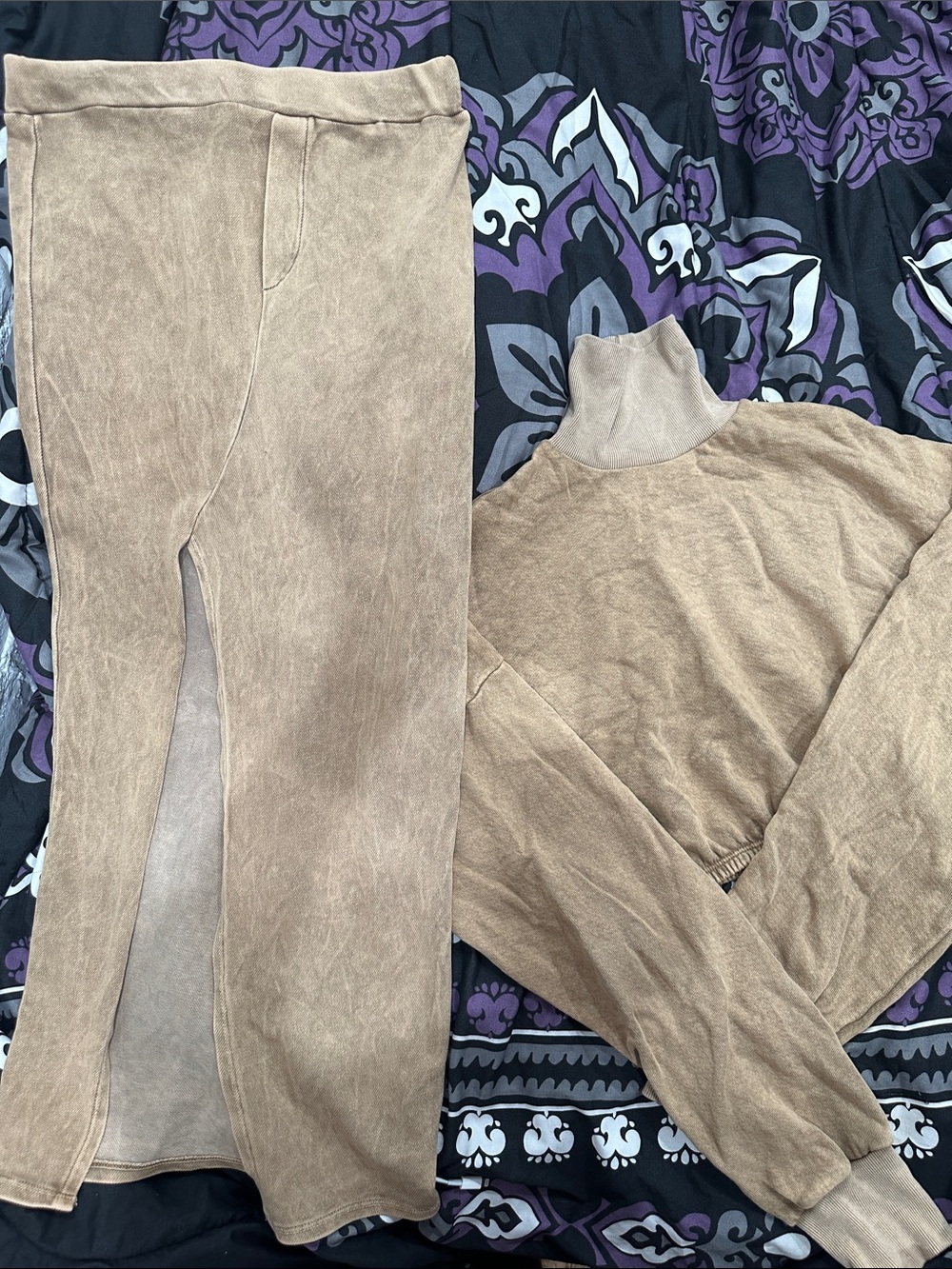Neutral Beige Women's Knit Skirt and Top Set